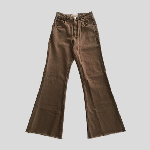 Cotton On Denim - Cotton On Brown Mid Rise Original Flare Bootcut Womens Casual Frayed Hem Jeans 4